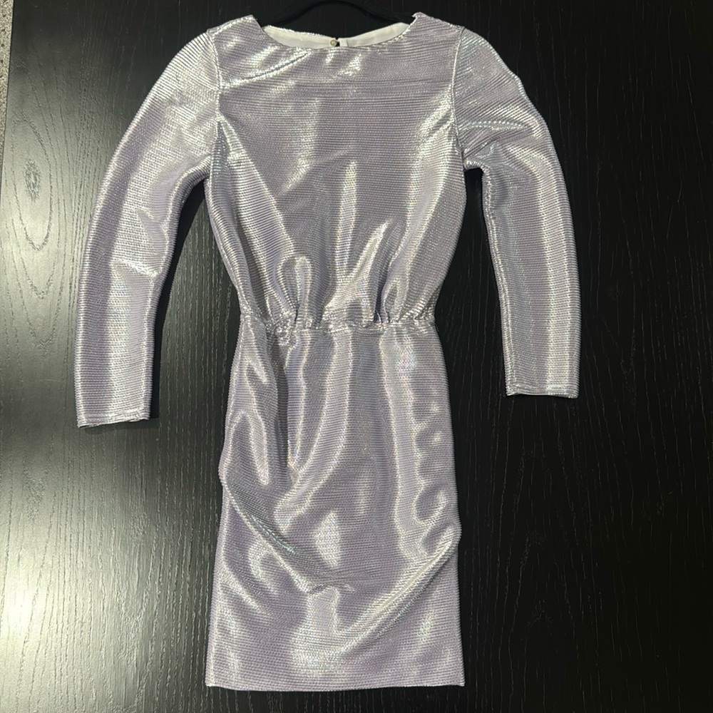 Maje Purple Sheath Dress with Puff Sleeves